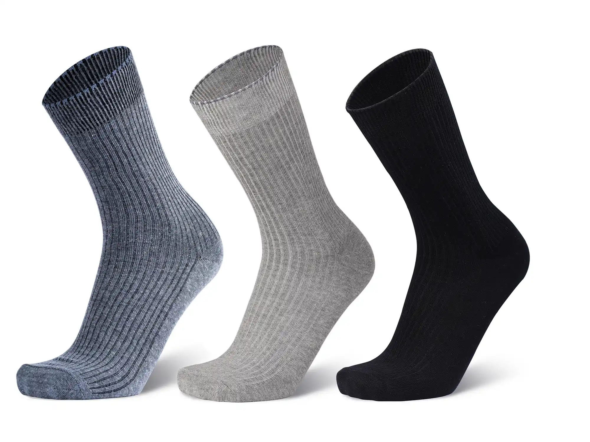 Men's Crew Length Cotton Ribbed Socks, Pack of 3