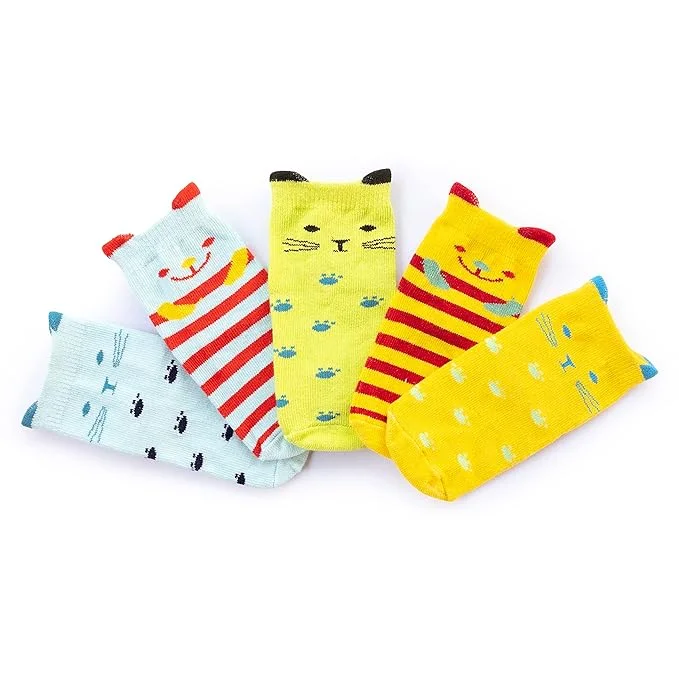 Kid's Ankle Length Cotton Socks for Boys and Girls, Pack of 5, Size 2 years - 4 years