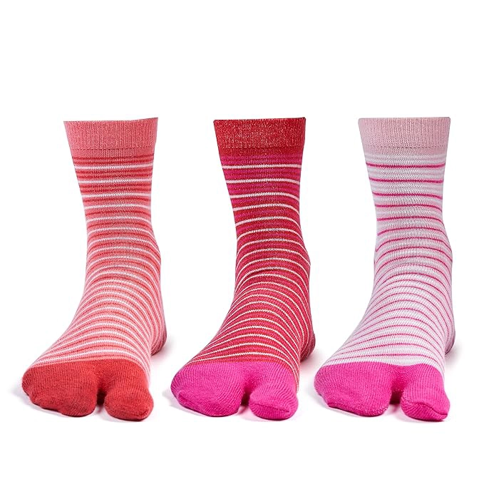 Women's Ankle Length Cotton Striped Thumb Socks, Pack of 3