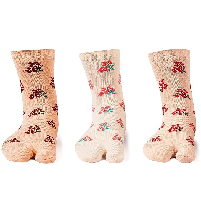 Women's Ankle Length Cotton Floral Motif Thumb Socks, Pack of 3