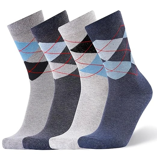 Men's Crew Length Cotton Argyle Socks, Pack of 4